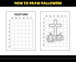 How to draw Halloween for kids. Halloween drawing skill coloring page for kids. vector