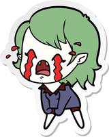 sticker of a cartoon crying vampire girl vector