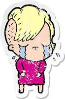 distressed sticker of a cartoon crying girl vector