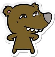 sticker of a cartoon bear showing teeth vector