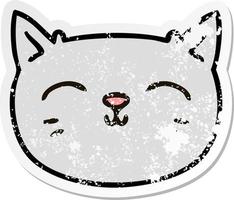 distressed sticker of a quirky hand drawn cartoon cat face vector