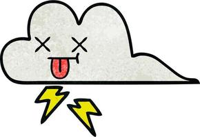 retro grunge texture cartoon thunder cloud vector