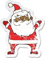 retro distressed sticker of a jolly santa cartoon vector