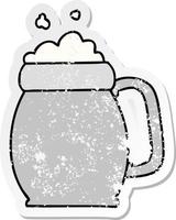 distressed sticker of a quirky hand drawn cartoon pint of beer vector