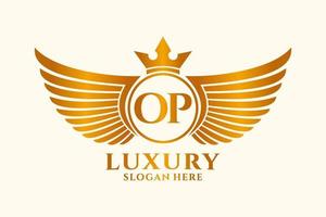 Luxury royal wing Letter OP crest Gold color Logo vector, Victory logo, crest logo, wing logo, vector logo template.