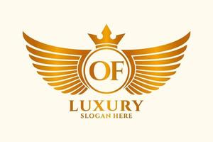 Luxury royal wing Letter OF crest Gold color Logo vector, Victory logo, crest logo, wing logo, vector logo template.