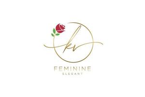 initial KV Feminine logo beauty monogram and elegant logo design, handwriting logo of initial signature, wedding, fashion, floral and botanical with creative template. vector