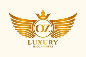 Luxury royal wing Letter OZ crest Gold color Logo vector, Victory logo, crest logo, wing logo, vector logo template.