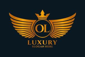 Luxury royal wing Letter OL crest Gold color Logo vector, Victory logo, crest logo, wing logo, vector logo template.