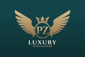 Luxury royal wing Letter PZ crest Gold color Logo vector, Victory logo, crest logo, wing logo, vector logo template.