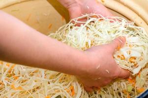 The process of cooking sauerkraut at home. photo