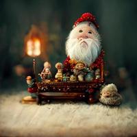 decoración navideña, santa claus en el interior con un árbol, juguetes para niños foto