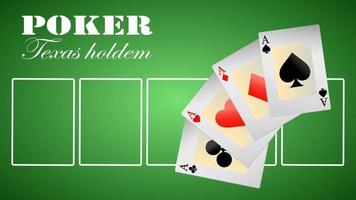 Texas holdem poker cards on green table vector