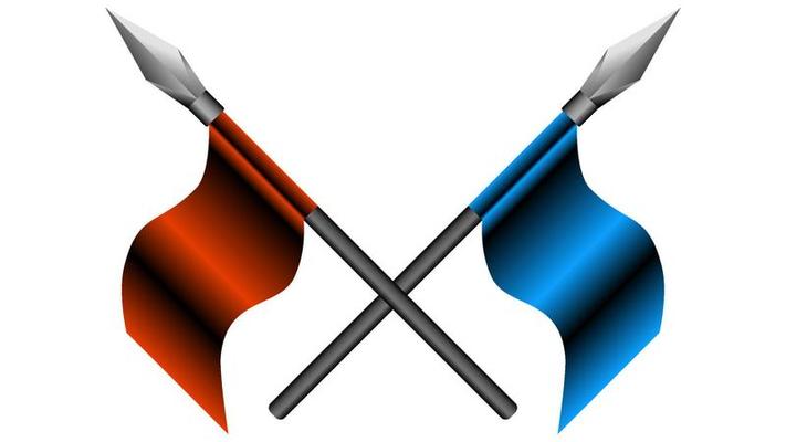 Crossed spears . A spear with a flag.