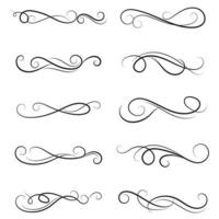 set of borders and swirl dividers decorative elements isolated on white for design vector