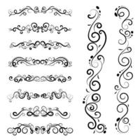 set of borders and swirl dividers decorative elements isolated on white for design vector