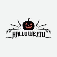 Happy halloween party title logo template with evil pumpkin shape vector