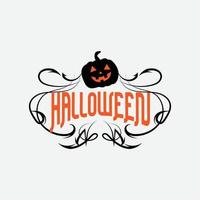 Happy halloween party title logo template with evil pumpkin shape vector