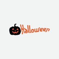 plantilla de logotipo de título de fiesta de halloween feliz con calabaza malvada vector