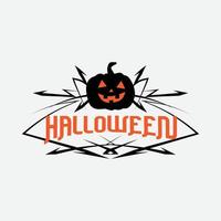 Happy halloween party title logo template with evil pumpkin shape vector