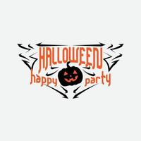 Happy halloween party title logo template. with evil pumpkin object vector