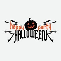 Happy halloween party title logo template. with evil pumpkin object vector