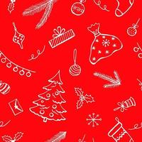 Christmas seamless pattern, hand drawn style doodle elements. Vector illustration.