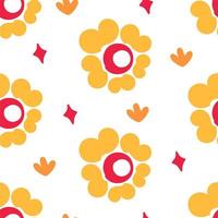 A pattern of flowers in the retro style of the 70s. Good vibes multi-colored picture. Vector illustration