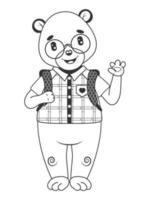 lindo oso bebé estudiante. ilustración infantil monocromática. ilustración vectorial libro para colorear para niños. aislado en blanco vector