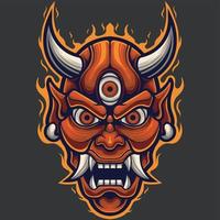Vector Illustration of Red Devil Mask in Vintage Style