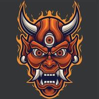 ilustración vectorial de máscara de diablo rojo en estilo antiguo vector