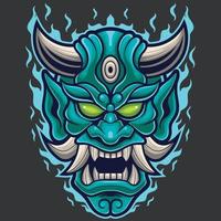 Vector Illustration of Green Devil Mask in Vintage Style