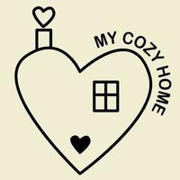 Cozy home. A house with a roof and a heart-shaped window with text - my cozy home. Vector illustration. outline. Line. illustration for design, logo and decoration