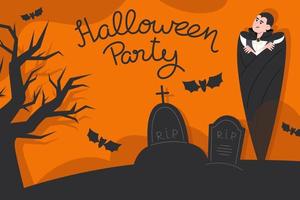 Halloween night, party invitation in flat style vector