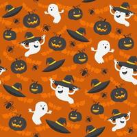 Halloween seamless pattern of pumpkin lanterns and ghosts vector