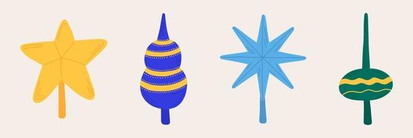 New Year set Christmas tree balls in hand drawn style with ornament. Isolated icons, stickers, elements for the design of brochures, postcards, posters, invitations. vector