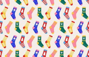 Christmas New Year pattern with socks in hand drawn. Seamless for textiles, packaging, backgrounds, postcards. vector