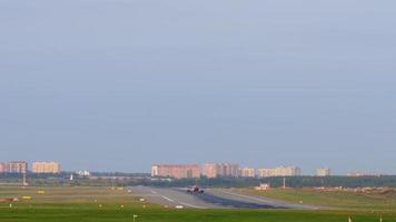 MOSCOW, RUSSIAN FEDERATION SEPTEMBER 12, 2020 - Rossiya Airlines Boeing 737 taking off and Aeroflot Russian Airlines Airbus A320 lining up on the runway to depart video