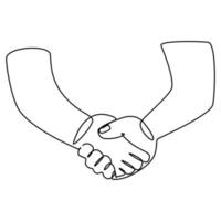 Hand shaking of two businessman. Simple continuous single line drawing vector illustration design for business and finance concept