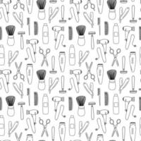 Doodle hair salon seamless pattern isolated on white background. Hand drawn vector barbershop elements seamless pattern