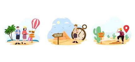 Desert Panorama Travel Flat Bundle Design vector