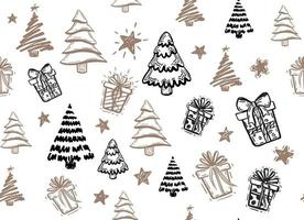 Tree, Gift boxes, star set, hand drawn illustrations. vector