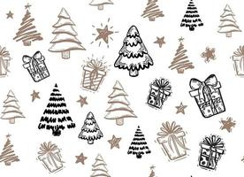 Tree, Gift boxes, star set, hand drawn illustrations. vector