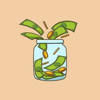 Saving Money in a Jar Vector Illustration