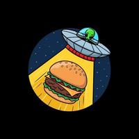 ilustración de vector de hamburguesa ovni alienígena