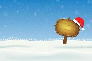 Winter Christmas Landscape With a Wooden Sign. Illustrator vector eps 10.
