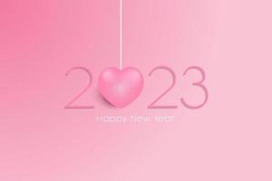 happy new year 2023 vector with pink hanging heart