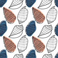 Vector seamless pattern. Line art sketch seashells. Isolated background. Decoration symbol of health calcium. Summer, sand and beach design. Repetitive ornament.