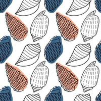 Vector seamless pattern. Line art sketch seashells. Isolated background. Decoration symbol of health calcium. Summer, sand and beach design. Repetitive ornament.