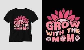 grow with the mom - Mom Wavy Retro Groovy T-shirt vector